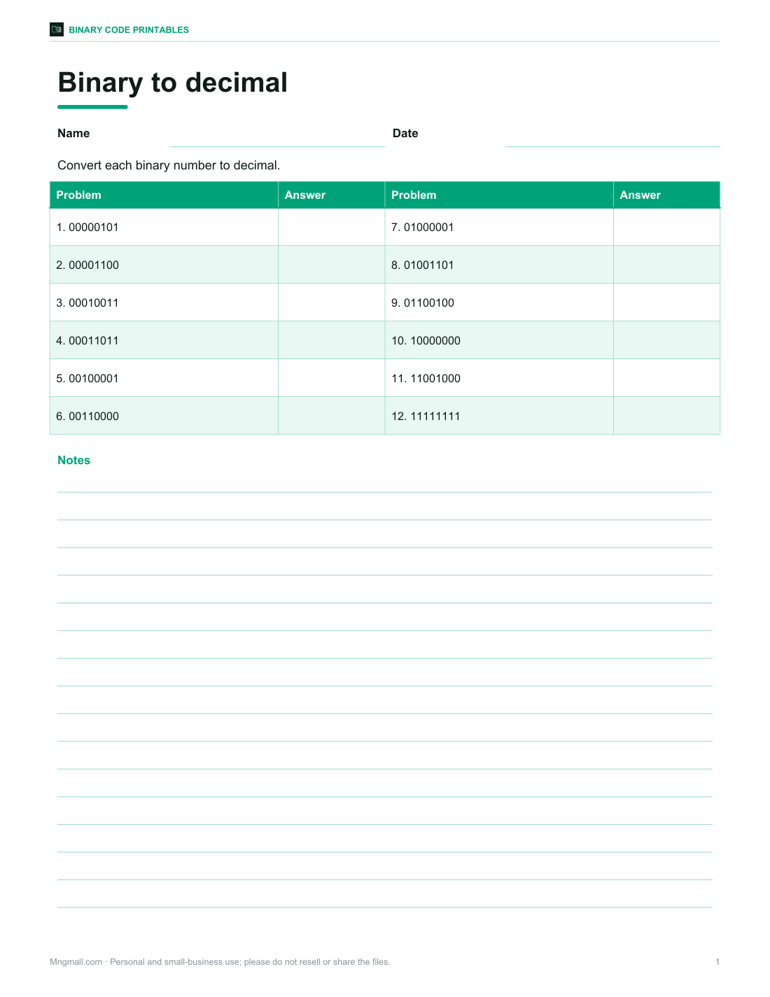 Preview of the first page of Binary to decimal